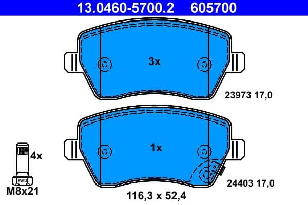 Remblokken set Voor (met remklauw geleidingsbouten), past: DACIA DUSTER  OPEL AGILA B  SUZUKI SPLASH, SWIFT III 1.0-1.6 02.05-