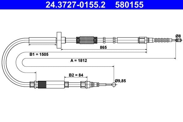 Handremkabel Achter Links/Rechts (1812mm) past: AUDI A4 B5 1.6-2.8 11.94-09.01