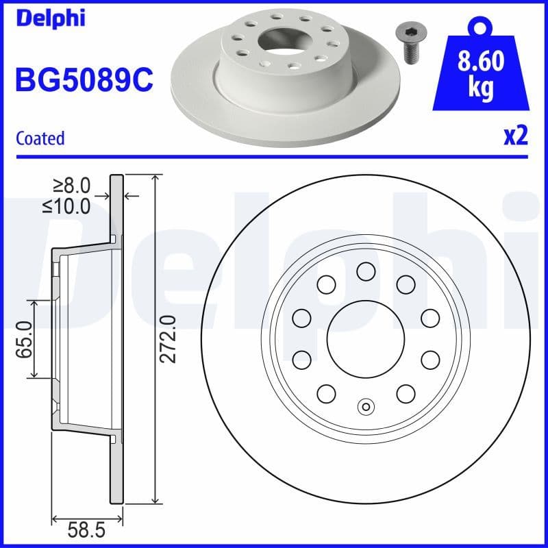Remschijf set (2 stuks) Achter Links/Rechts past: AUDI Q2  SEAT ATECA, LEON, LEON SC, LEON ST  SKODA KAROQ, OCTAVIA IV  VW JETTA VII, T-ROC, TAOS, TIGUAN 1.0-2.0D 09.12-