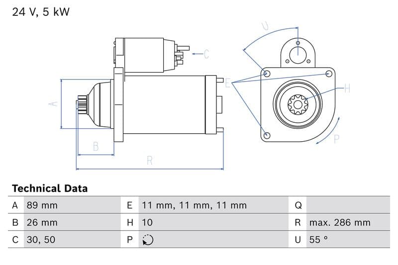Starter (24V, 5kW, gereviseerd) past: RVI MIDLUM, PREMIUM 2  VOLVO FE, FE II, FL II, FL III D7E240-DXi7 10.05-
