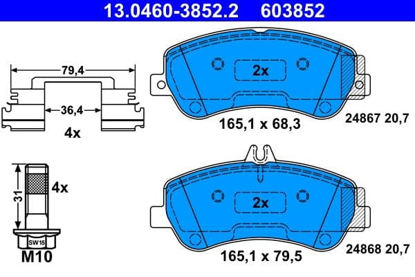 Remblokken set Voor (met extra's  met remklauw geleidingsbouten), past: MERCEDES GLK (X204) 2.0-3.5 06.08-12.15