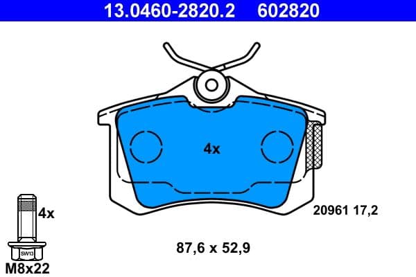 Remblokken set Achter (met remklauw geleidingsbouten), past: AUDI A1, A1 ALLSTREET, A1 CITY CARVER, A2, A3, A4 B5, A6 C5, A8 D2, TT  CITROEN BERLINGO, C2, C2 ENTERPRISE, C3 I 1.0-Electric 05.86-