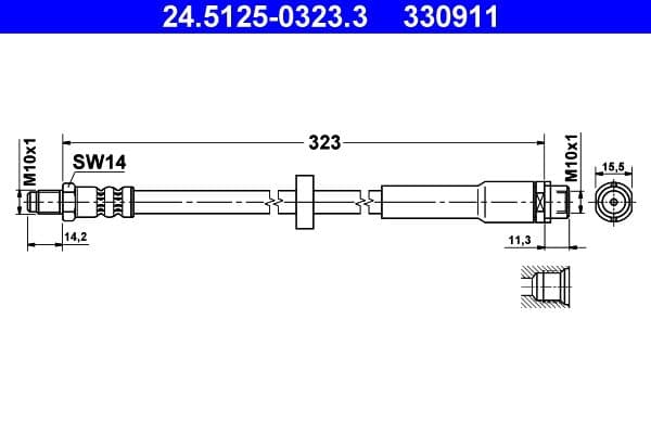 Remleiding/slang flexibel Achter Links/Rechts (lengte 323mm, M10x1/M10x1) past: AUDI A6 ALLROAD C6, A6 C6 2.0-5.2 05.04-08.11