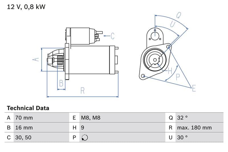 Starter (12V, 0,8kW, gereviseerd) past: SMART CABRIO, CITY-COUPE, CROSSBLADE, FORTWO, ROADSTER 0.6/0.7 07.98-02.07