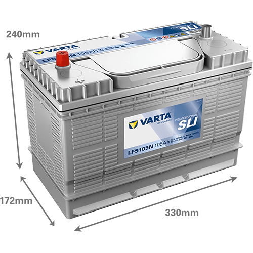 Batterij VARTA 12V 105Ah (EN) PROFESSIONALl STARTER SLI R+ 330x172x240mm, B01 - montageflens 10,5 mm beginnen