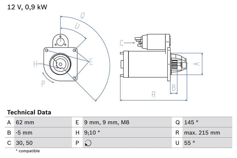 Starter (12V, 0,9kW, gereviseerd) past: CITROEN AX, BERLINGO, BERLINGO MULTISPACE, BX, C15, C2, C2 ENTERPRISE, C3 I, C3 II, C3 PLURIEL, C4, C4 I, C4 II, C-ELYSEE, NEMO, SAXO, XSARA 1.0-2.0 09.82-