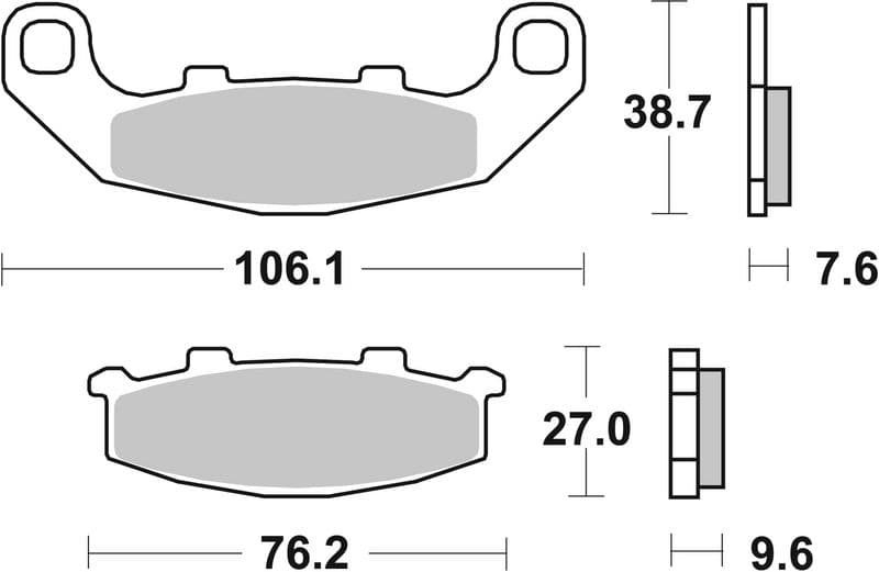 Brake pads Voor, beoogd gebruik: route, materiaal: sinter-SA, 27/38,7x106,1x7,6/9,6mm past: KAWASAKI EX, GPX, GPZ, KR-1, ZR, ZX-4, ZXR  SUZUKI GSX, RG, RGV 250-1100 1987-2020