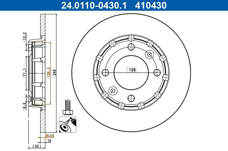 Brake disc Achter Links/Rechts past: DS DS 3 / DS 3  CITROEN C3 AIRCROSS II, C4 III, C4 X  OPEL CORSA F, FRONTERA, MOKKA  PEUGEOT 2008 II, 208 II 1.2-Electric 06.19-
