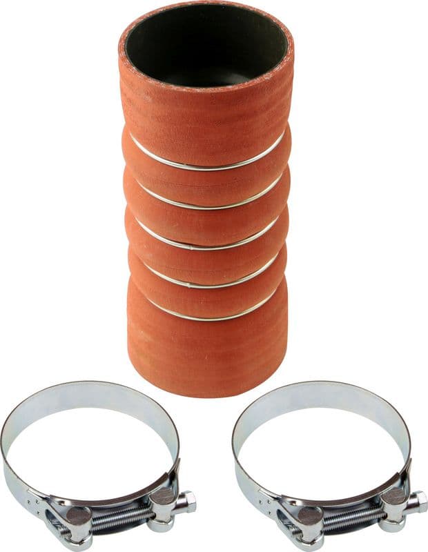 Intercooler slang (81/85mm/85mmx215mm, oranje, met klemmen) past: MERCEDES LK/LN2, OH, UNIMOG OM356.950-OM386.981 01.70-