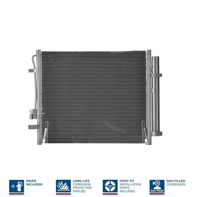 A/C condensator (met droger) past: HYUNDAI SANTA FE IV, SANTA FE V  KIA SORENTO IV 1.6H/2.2D 07.18-