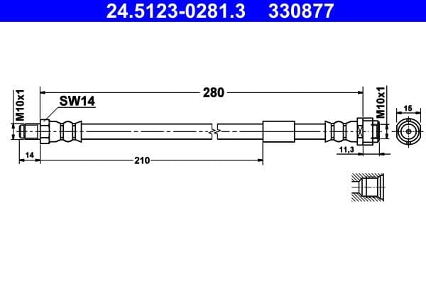 Remleiding/slang flexibel Voor Links/Rechts (lengte 280mm, M10x1/M10x1) past: MERCEDES A (W168), C (CL203), C T-MODEL (S202), C T-MODEL (S203), C (W202), C (W203), CLC (CL203) 1.4-7.3 07.92-06.11