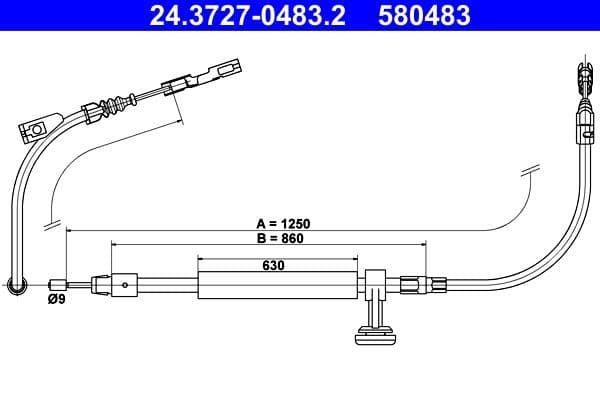 Handremkabel Achter/midden Links/Rechts (1250mm/860mm) past: MERCEDES CLS (C218), CLS SHOOTING BRAKE (X218), E T-MODEL (S212), E (W212) 1.6-6.2 01.09-12.17