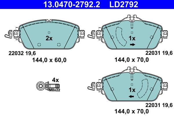 Keramische remblokken Voor (met remklauw geleidingsbouten), past: MERCEDES C (A205), C (C205), C T-MODEL (S205), C (W205), E (A238), E (C238), E T-MODEL (S213), E (W213) 1.5-2.2D 12.13-