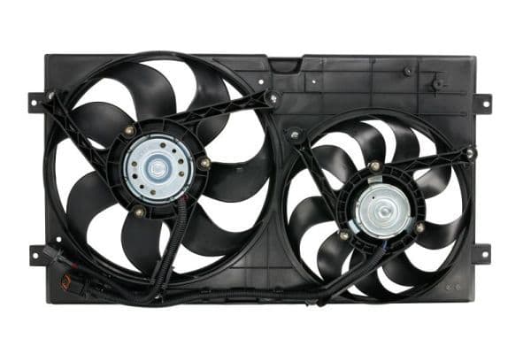 Radiatorventilator (met huisvesting, dubbel) past: SEAT AROSA, CORDOBA, IBIZA III, LEON, TOLEDO II  SKODA FABIA I, FABIA I PRAKTIK, FABIA II, OCTAVIA I, OCTAVIA II, ROOMSTER  VW BORA 1.0-2.3 07.95-