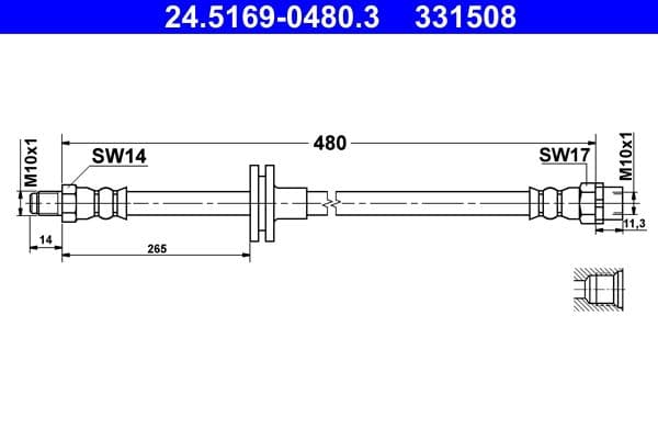 Remleiding/slang flexibel Voor Links/Rechts (lengte 480mm, M10x1) past: BMW X5 (E53) 3.0-4.8 01.00-10.06