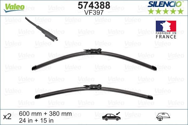 Wisserblad voegloos Voor met spoiler (2pcs) VF397 Silencio Xtrm 600/380mm past: HYUNDAI BAYON, I20 III  NISSAN QASHQAI I 11.06-