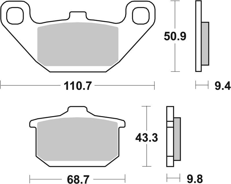 Brake pads Achter/Voor, beoogd gebruik: route, materiaal: keramisch / koolstof-8, 43,3/50,9x110,7x9,4/9,8mm past: HYOSUNG GA  KAWASAKI EL, EN, EX, GPX, GPZ, GTR, KLE, KZ, VN, Z 250-1500 1983-2003