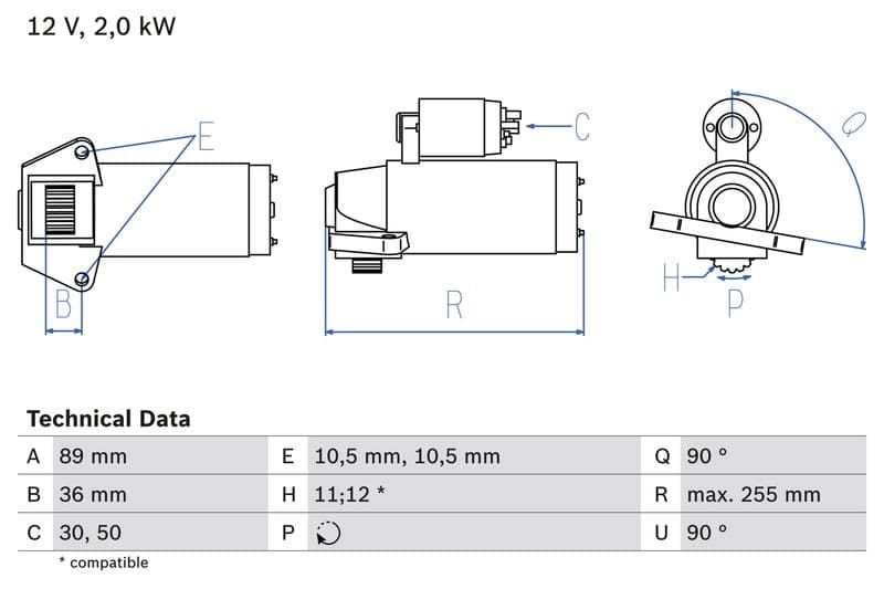 Starter (12V, 2kW, gereviseerd) past: CITROEN JUMPER III  FIAT DUCATO  FORD TOURNEO CUSTOM V362, TRANSIT, TRANSIT CUSTOM V362, TRANSIT TOURNEO, TRANSIT V363  LAND ROVER DEFENDER 2.2D/2.4D/3.2D 04.06-