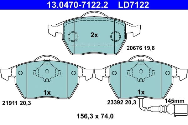 Keramische remblokken Voor , past: AUDI A3, A4 B5, TT  SEAT LEON, TOLEDO II  SKODA OCTAVIA I  VW BORA, BORA I, GOLF IV, NEW BEETLE, POLO, POLO IV 1.2-3.2 11.94-