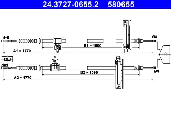 Handremkabel Achter Links/Rechts (1770mm/1770mm) past: FORD FOCUS I 1.4-2.0 08.98-06.07