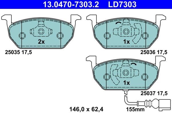 Keramische remblokken Voor , past: AUDI A3  SEAT LEON, LEON SC, LEON ST  SKODA OCTAVIA III, SCALA  VW GOLF ALLTRACK VII, GOLF SPORTSVAN VII, GOLF VII 1.0-2.0D 04.12-