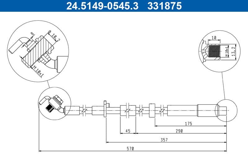 Remleiding/slang flexibel Voor Rechts (lengte 570mm,diameter 10mm, M10x1) past: DS DS 3 / DS 3  ALFA ROMEO JUNIOR  CITROEN AMI, C4 III, C4 X  FIAT 600E / 600  JEEP AVENGER 1.2-Electric 06.19-