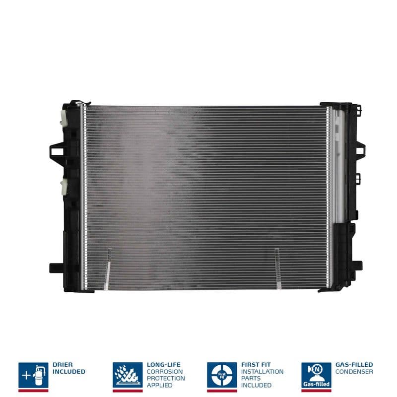 A/C condensator (met droger, (EN) additional fitting elements) past: MERCEDES A (W176), B SPORTS TOURER (W245), B SPORTS TOURER (W246, W242), CLA (C117), CLA SHOOTING BRAKE (X117) 1.5D-Electric 01.10-