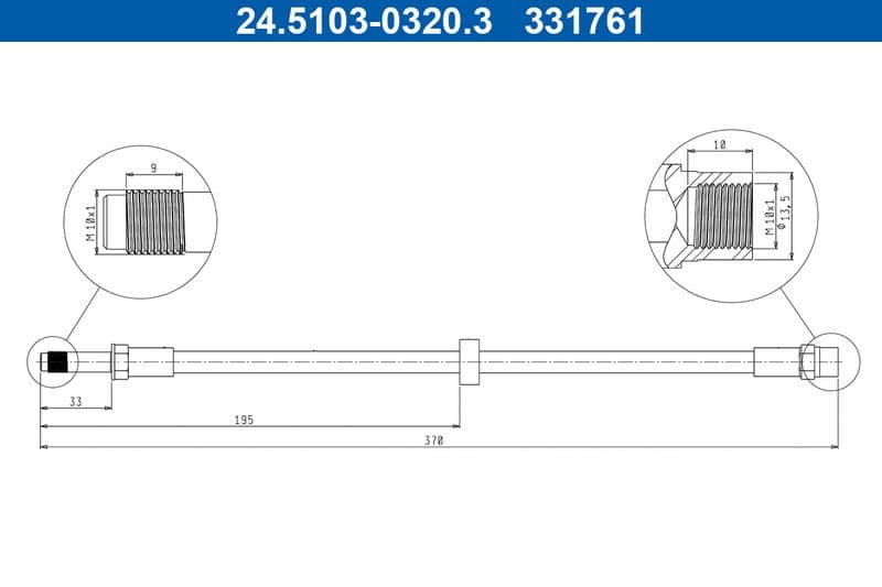 Remleiding/slang flexibel Voor Links/Rechts (lengte 370mm, M10x1) past: VOLVO S60 I, S80 I, V70 II  SEAT TOLEDO I 1.6-3.0 05.91-04.10
