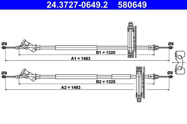 Handremkabel Achter/midden Links/Rechts (1483mm/1483mm) past: FORD FOCUS I 1.4-2.0 08.98-03.05