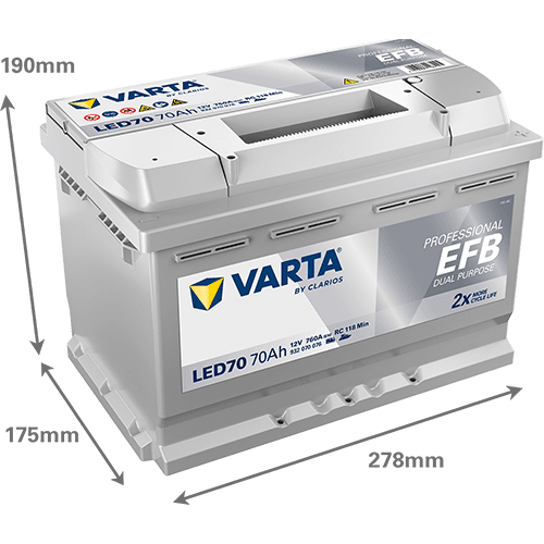 Batterij VARTA 12V 70Ah (EN) PROFESSIONAL DUAL PURPOSE EFB R+ 278x175x190mm, B13 - montageflens 10,5 mm efb/tweeledig doel