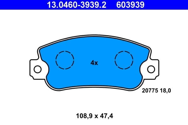 Remblokken set Voor , past: FIAT 131, 900 T/E, 900 T/E PULMINO, PANDA, REGATA, RITMO, UNO  SEAT IBIZA I, MALAGA, MARBELLA, RONDA, TERRA 0.65-2.5D 11.76-06.06