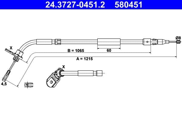 Handremkabel Achter Rechts (1215mm) past: MERCEDES A (W169), B SPORTS TOURER (W245) 1.5-Electric 09.04-06.12