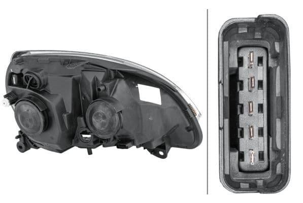 Koplamp Links (halogeen, H1/H7/PY21W/W5W, elektrisch, zonder motor, kleur invoegen: grijs, kleur indicator: transparant) past: RENAULT CLIO II Ph III, THALIA I -05.09