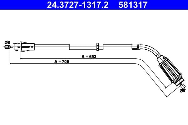 Handremkabel Achter Rechts (709mm/652mm) past: VOLVO S80 II 1.6D-4.4 03.06-12.16