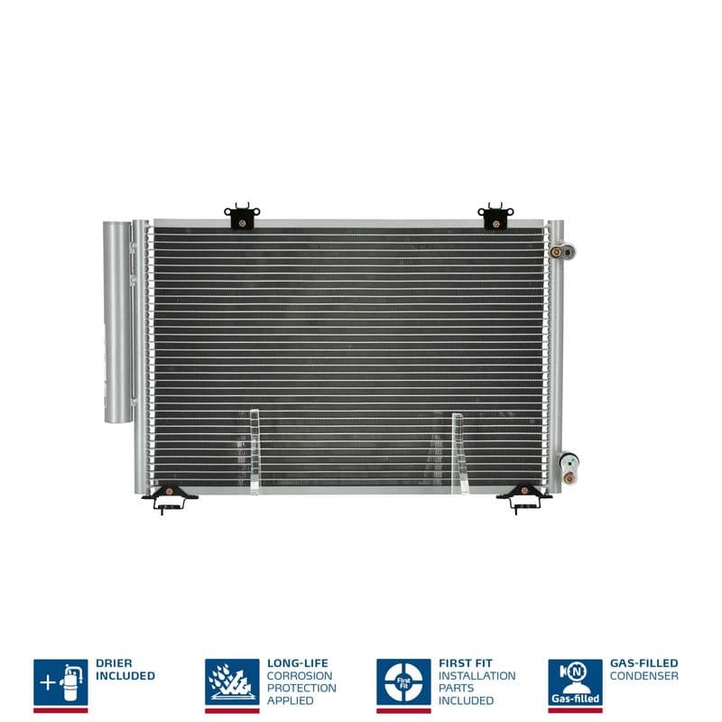 A/C condensator (met droger, (EN) additional fitting elements) past: TOYOTA YARIS, YARIS VERSO 1.0-1.5 04.99-11.05