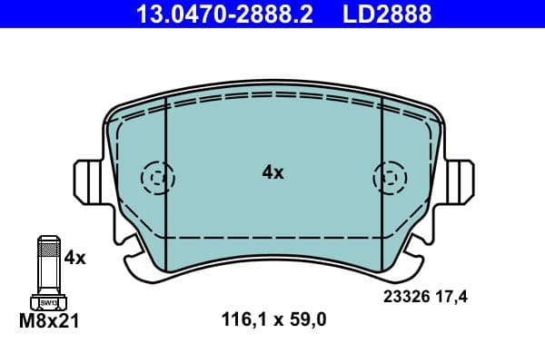 Keramische remblokken Achter (met remklauw geleidingsbouten), past: AUDI A6 ALLROAD C6, A6 C6  BENTLEY CONTINENTAL 2.0-6.0ALK 05.04-07.18