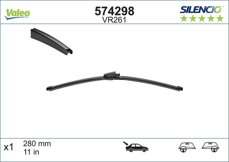 Wisserblad Flat Achter met spoiler (1pcs) VR261 Silencio Xtrm 280mm past: SEAT LEON  SKODA FABIA II  VW PASSAT ALLTRACK B7, PASSAT B6, PASSAT B7 07.05-12.15