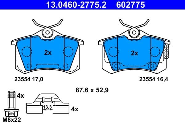 Remblokken set Achter (met extra's  met remklauw geleidingsbouten), past: DS DS 4  AUDI A2, A4 B5  CITROEN C4 II, DS4  PEUGEOT 307, 807  RENAULT MEGANE I, MEGANE II, THALIA II 1.2-2.0D 05.86-