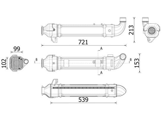 Uitlaatgassen radiator (721mm x 213mm x 153mm) past: MERCEDES ACTROS MP4 / MP5, ANTOS, AROCS  SETRA 400, 500 471.943-OM936.916 07.11-