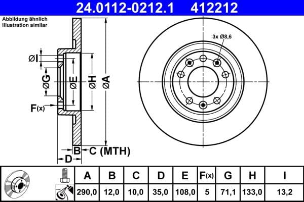 Brake disc Achter Links/Rechts past: DS DS 4 II, DS 7, DS 9  CITROEN C4 GRAND PICASSO II, C4 PICASSO II, C4 SPACETOURER, C5 AIRCROSS, C5 X, GRAND C4 SPACETOURER, JUMPY III 1.2-Electric 02.13-