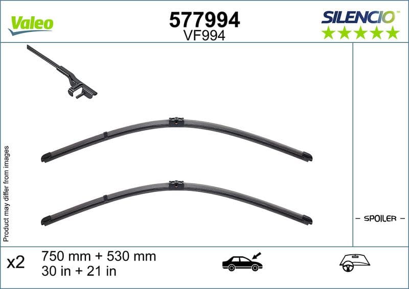 Wisserblad voegloos Voor met spoiler (2pcs) Silencio 750/530mm past: BMW I3 (I01) 08.13-