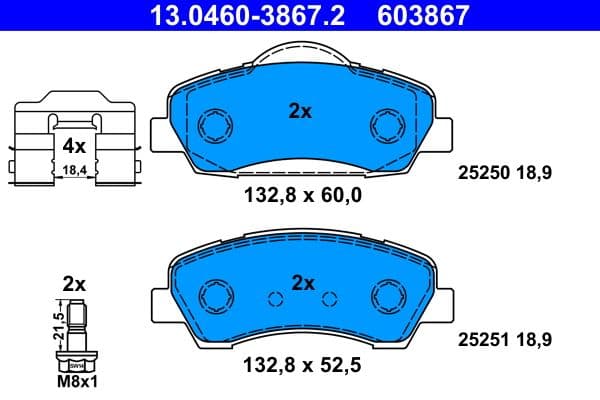 Remblokken set Voor (met extra's  met remklauw geleidingsbouten), past: CITROEN C4 CACTUS, C-ELYSEE  PEUGEOT 301, 308, 308 II 1.2-2.0D 11.12-