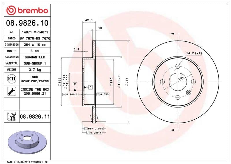 Brake disc Achter Links/Rechts past: OPEL ASTRA H, COMBO, COMBO TOUR, CORSA C, MERIVA A 1.3D-2.0 09.00-