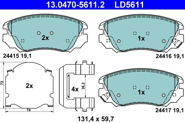 Keramische remblokken Voor (met extra's), past: CHEVROLET MALIBU  MASERATI GHIBLI III  OPEL INSIGNIA A, INSIGNIA A COUNTRY  RENAULT KANGOO  SAAB 9-5 1.2-3.0D 06.01-