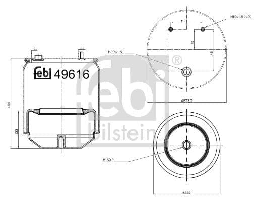 Luchtveringsbalgen Achter (diameter: 230/273mm) past: DAF CF, XD, XF 106, XF II, XG, XG+ 10.12-