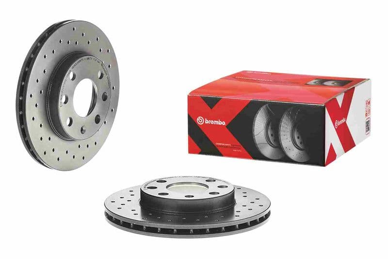 Brake disc, BREMBO Xtra, 1pcs, Drilled, Voor   Links/Rechts, buitendiameter 236 mm, dikte 20 mm, past: CHEVROLET AVEO / KALOS, CORSA, LANOS  DAEWOO LANOS, NEXIA 1.3-1.6 08.94-