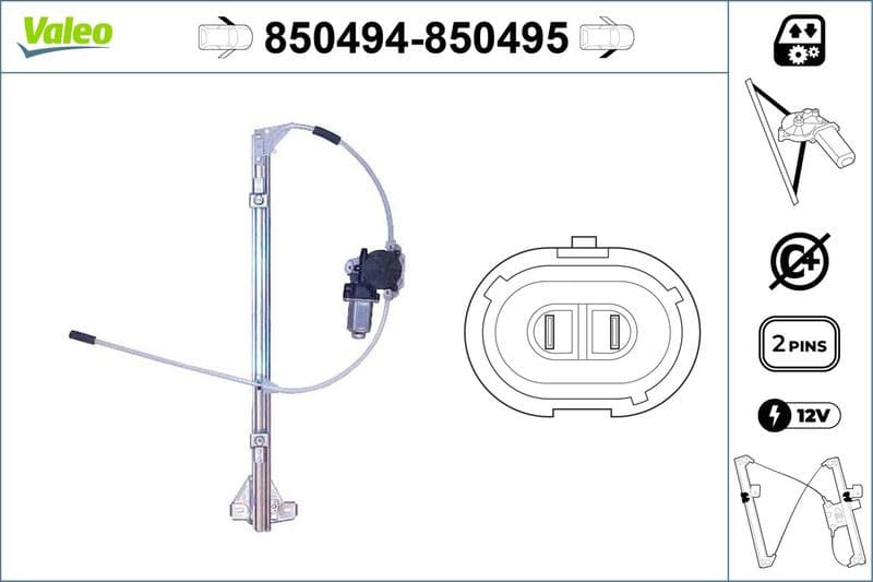 Raamregelaar Voor Links (elektrisch, met motor, aantal deuren: 2) past: IVECO DAILY II, DAILY III, DAILY IV, DAILY V  NISSAN INTERSTAR  OPEL MOVANO A  RENAULT MASCOTT, MASTER II, MASTER PRO 01.90-