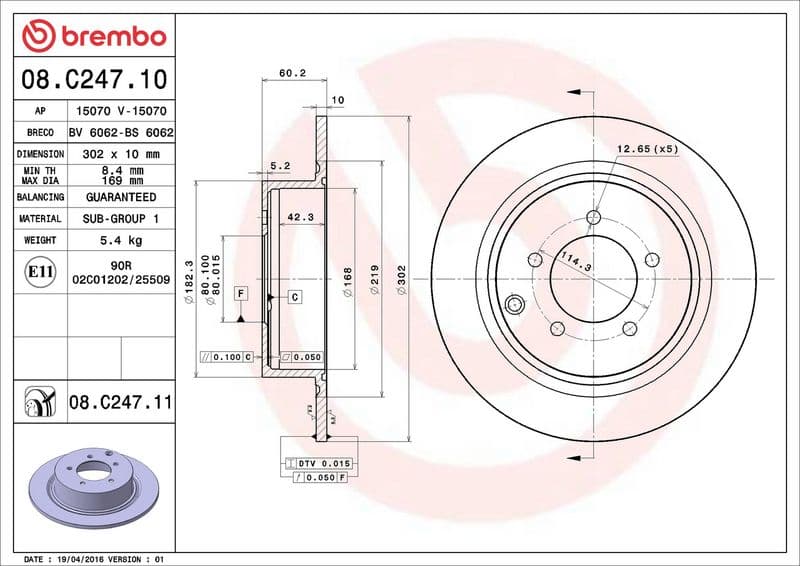 Brake disc Achter Links/Rechts past: CHRYSLER 200, SEBRING  CITROEN C-CROSSER, C4 AIRCROSS  DODGE AVENGER, CALIBER  JEEP COMPASS, PATRIOT  LANCIA FLAVIA  MITSUBISHI ASX 1.6-3.6ALK 06.06-