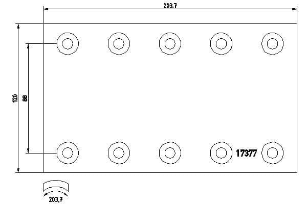Brake shoe lining Achter (420x120. basis, (EN) does not contain rivets) past: BPW