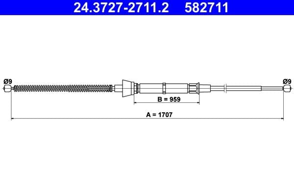 Handremkabel Achter Links/Rechts (1707mm, type rem: trommel) past: SEAT TOLEDO IV  SKODA RAPID 1.0-1.6D 10.11-03.22